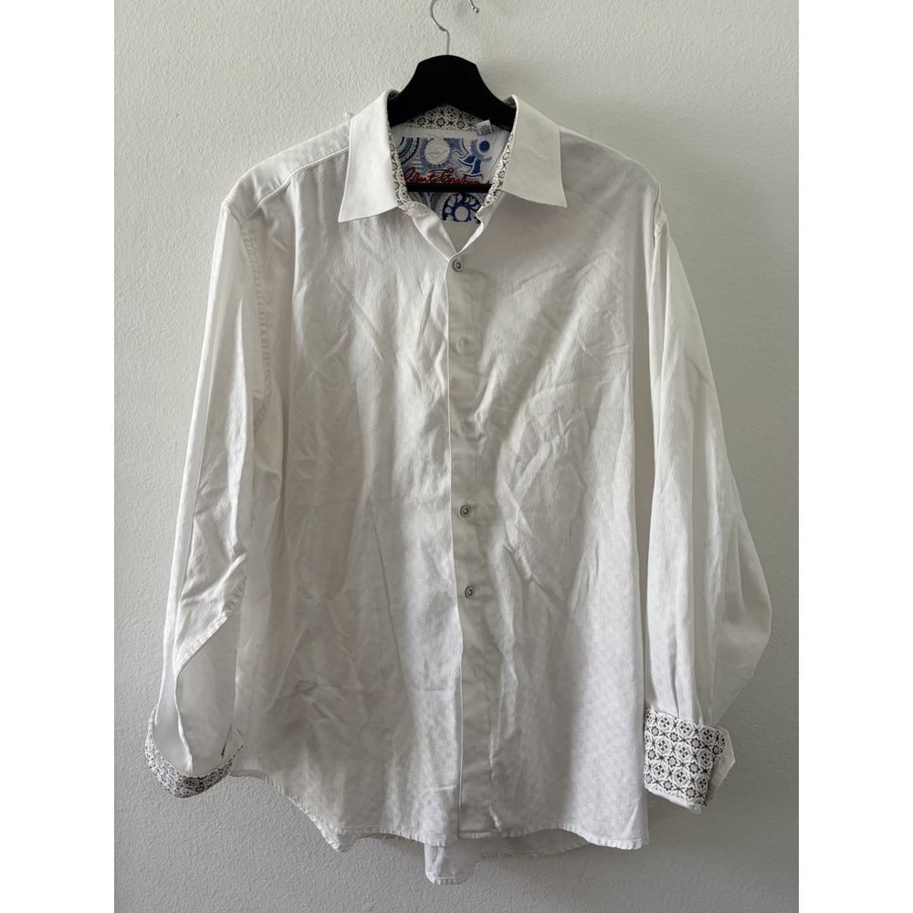 Robert Graham Men Classic Fit Long Sleeve Button Up Shirt White Geometric Cuff